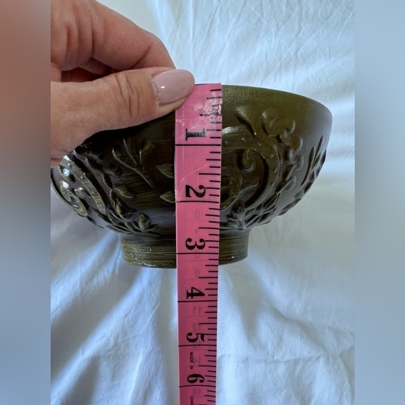 Vintage Haeger #102 USA Pottery Bowl Raised Scroll Work Planter Green - Picture 8 of 8